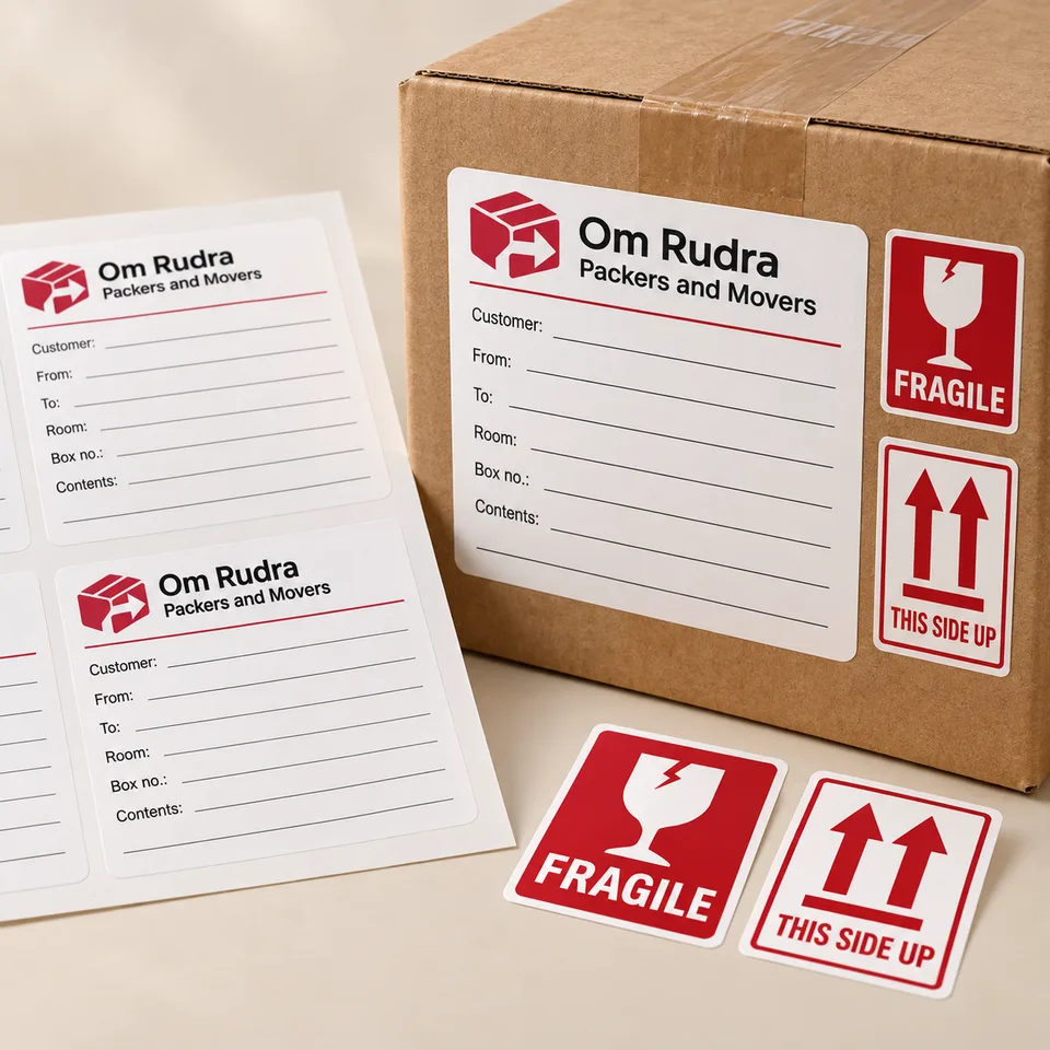 Illustrative branded mockup of inventory & handling labels