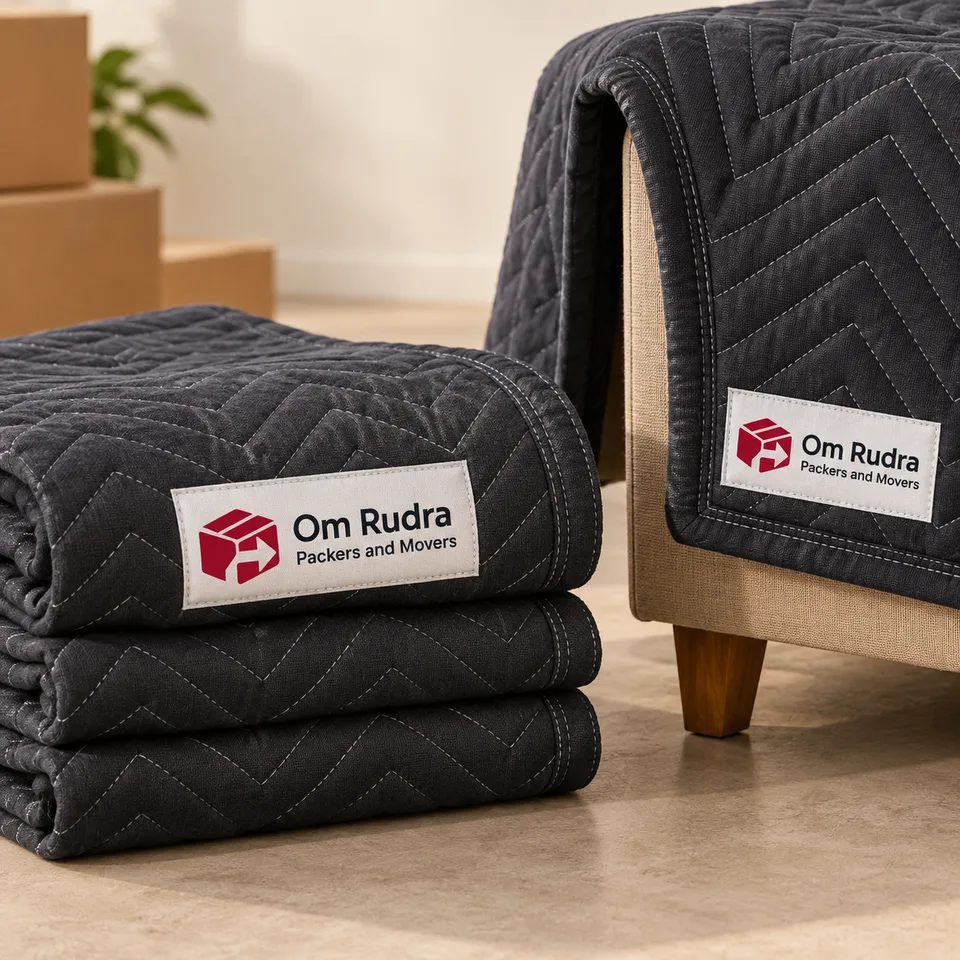 Illustrative branded mockup of moving blankets