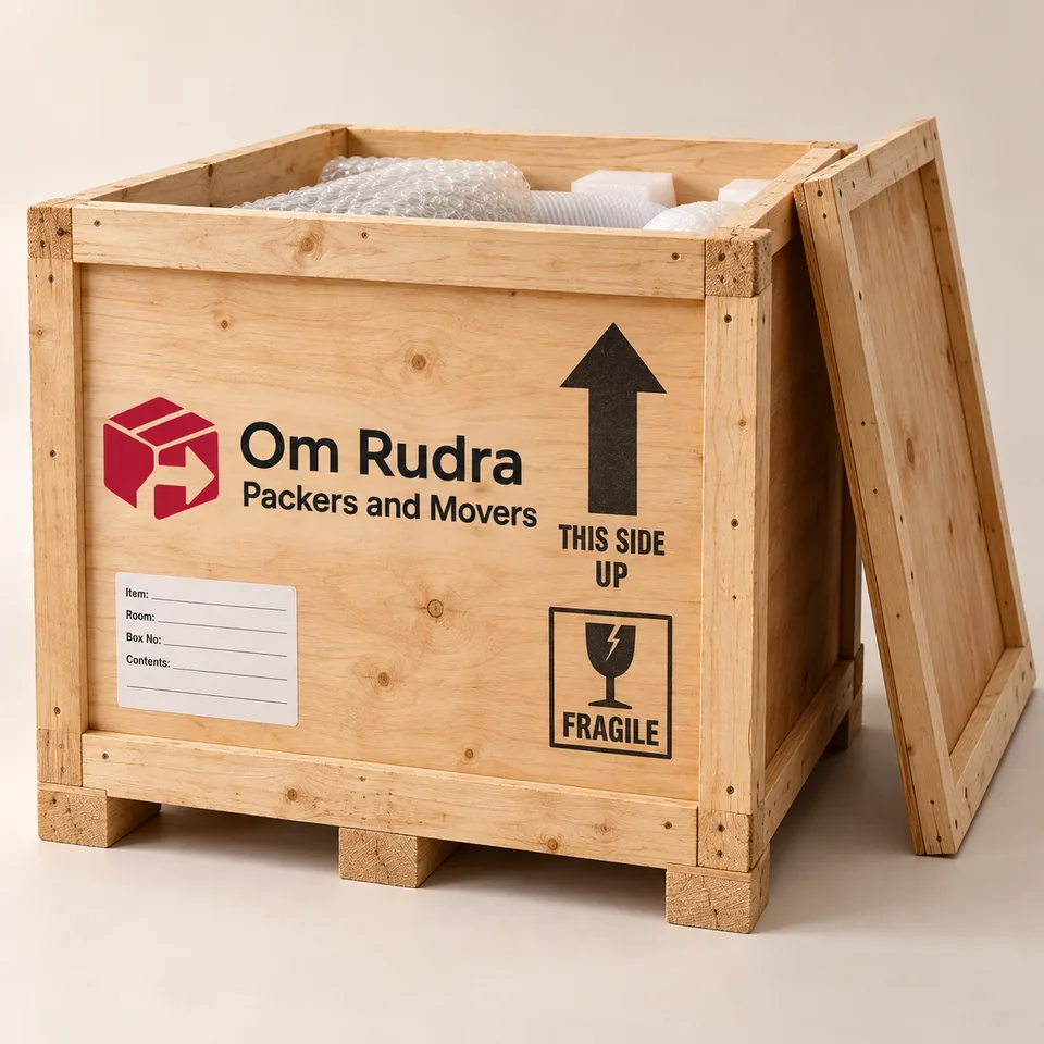 Illustrative branded mockup of wooden crates