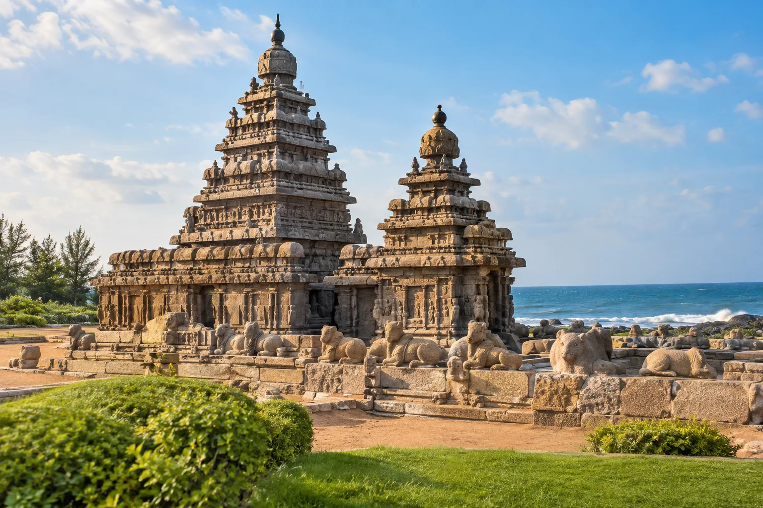 Illustrative view of Shore Temple in Mamallapuram